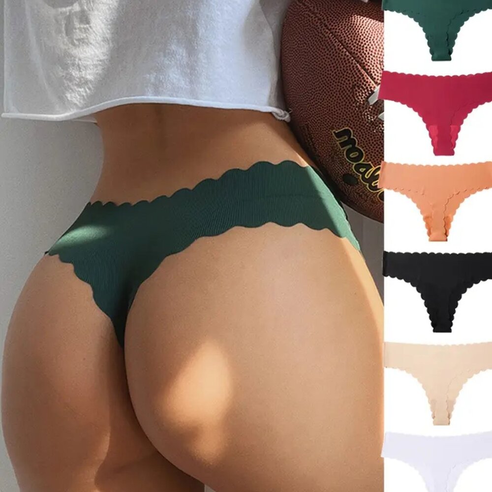 6pcs Solid Seamless Scallop Trim Thongs Medium (6)